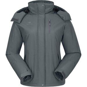 Women's A-grey Waterproof Snow Ski Jacket  Winter Coat Hooded Windproof
